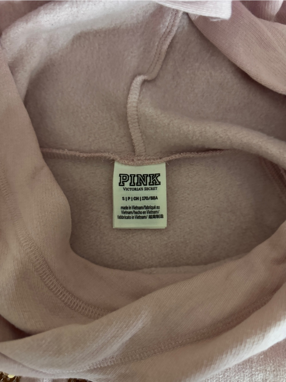 PINK Victoria's Secret Pink Hooded Sweatshirt with Gold Sequin Logo - Picture 3 of 4